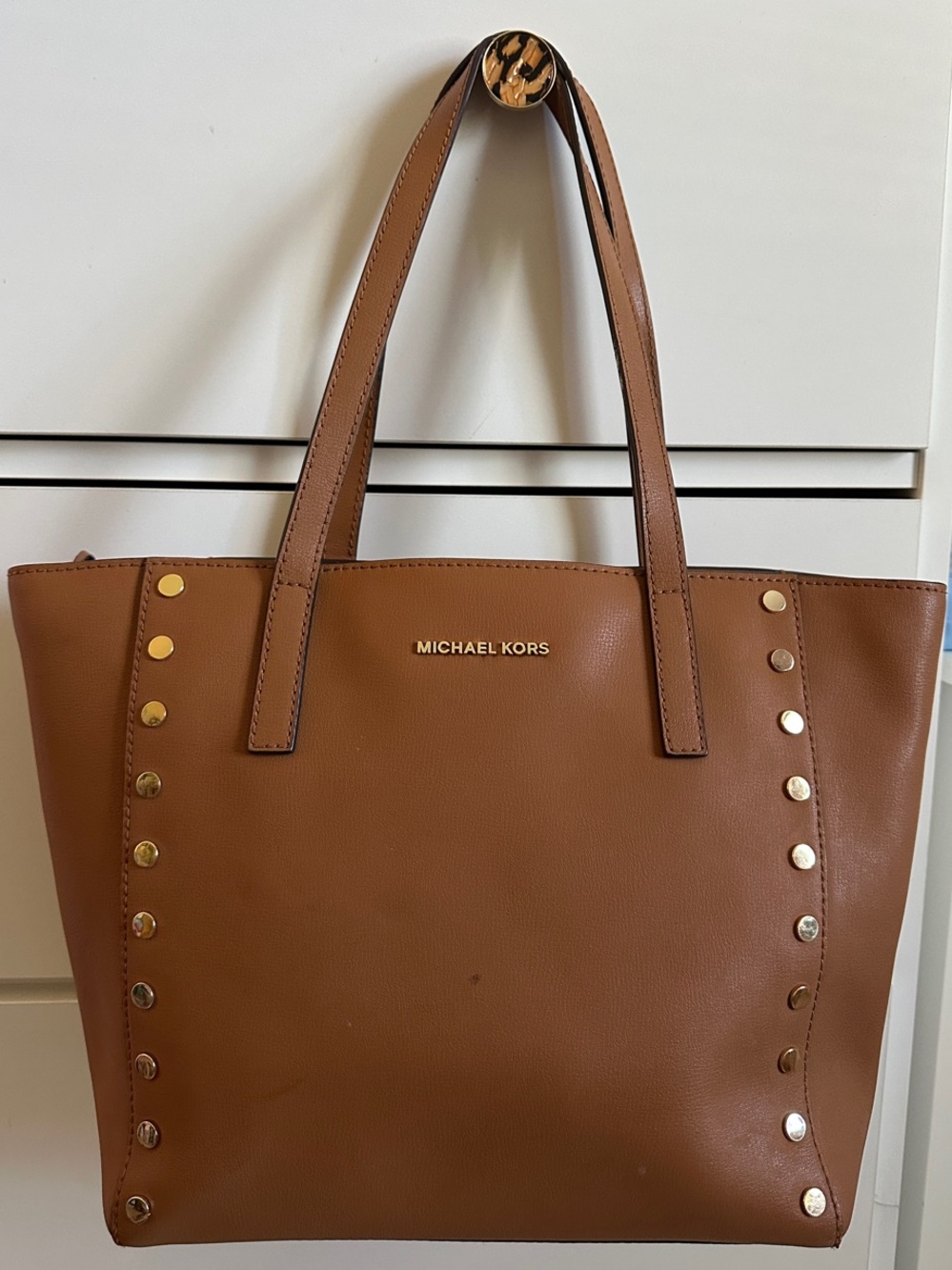 Michael Kors Tan Leather Tote with Gold Stud Accents